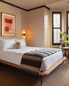 Hotel bedroom with beige colors
