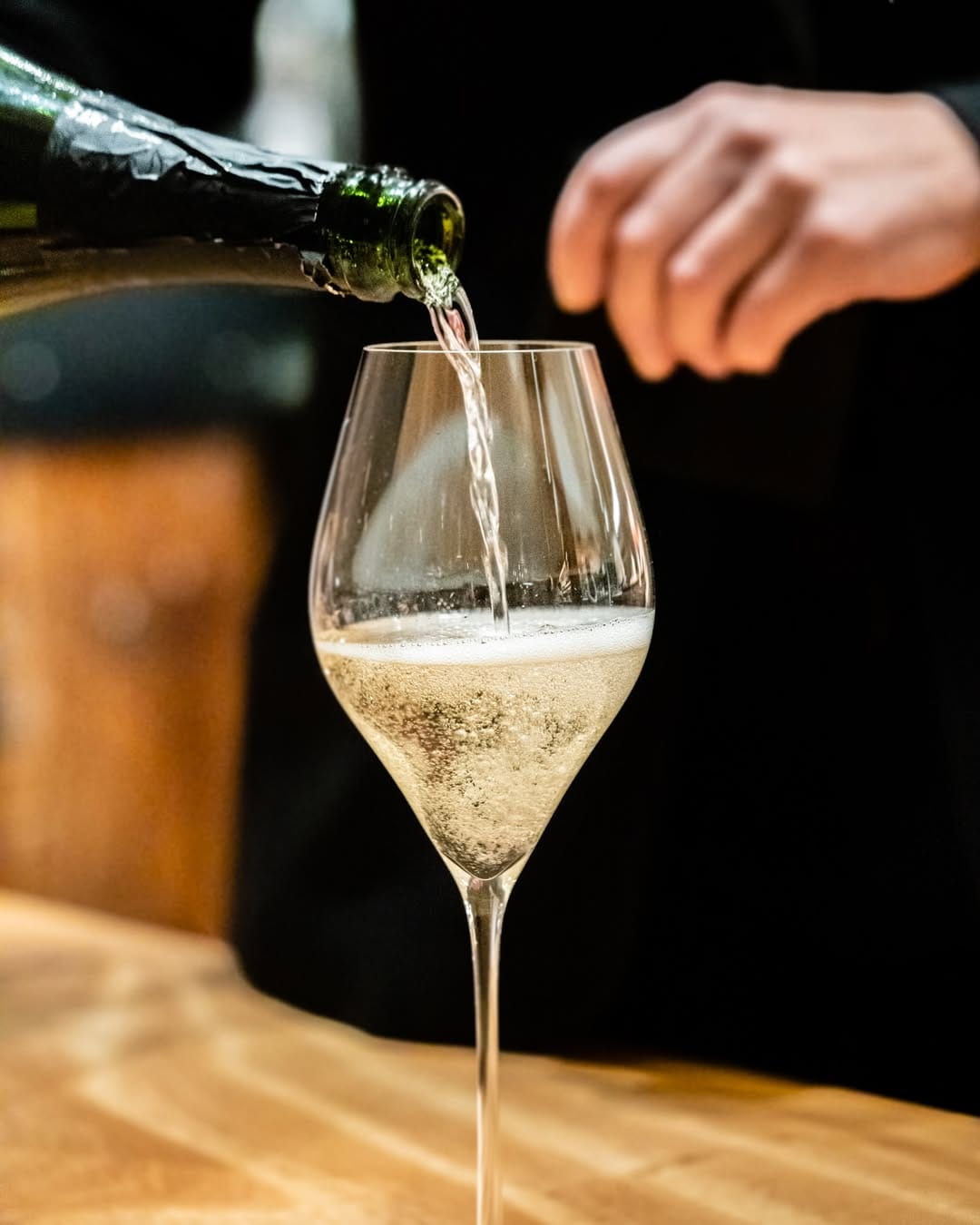a glass of champagne at a michelin  dining valentine 