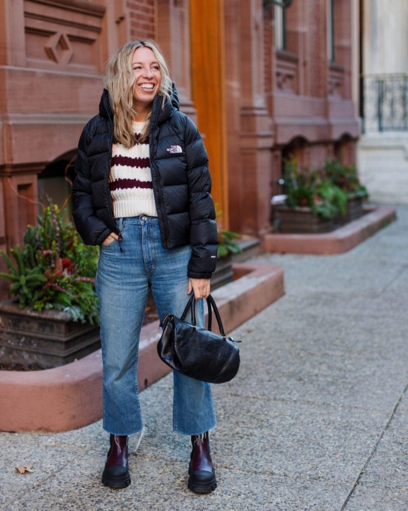 Layered winter outfit for San Francisco cold weather