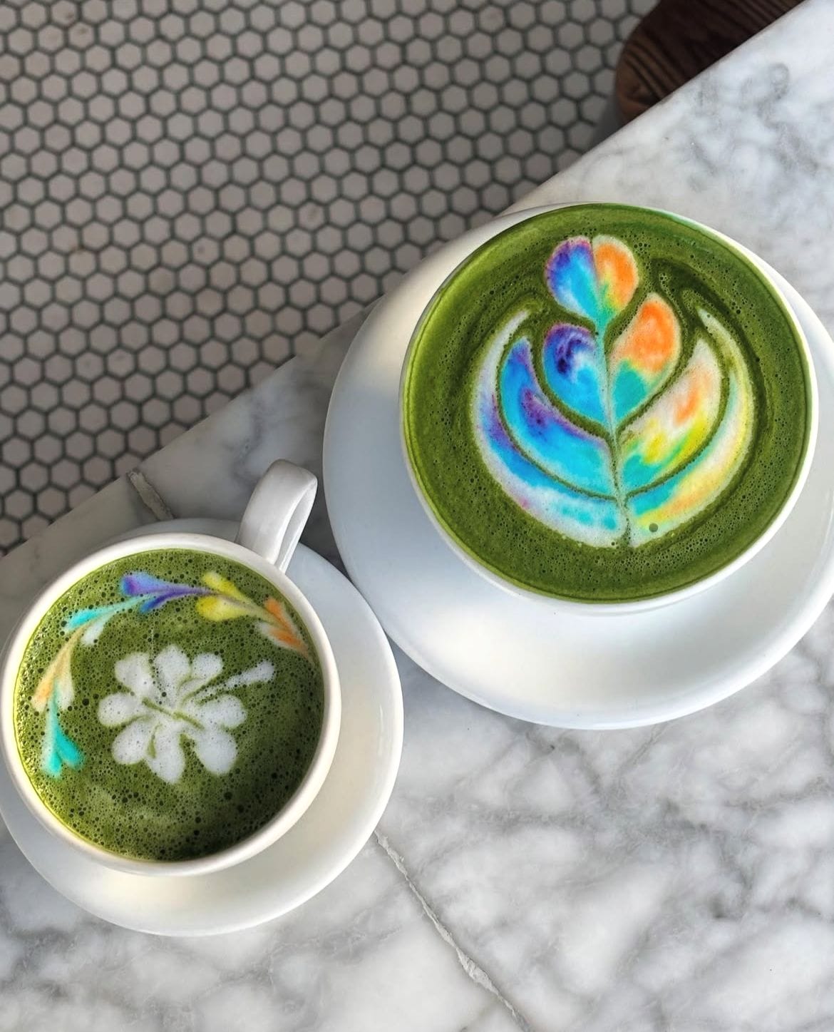 Home Coffee Roasters, pastel coffee and matcha in San Francisco, colorful drink,