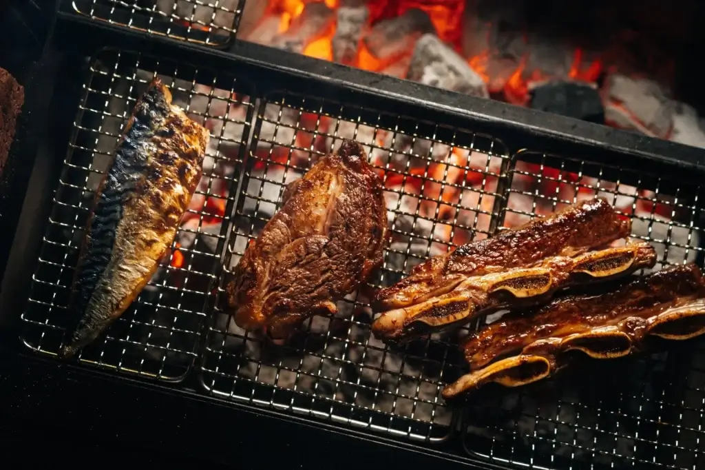 San Ho Won San Francisco, Charcoal-grilled Pacific Mackerel Fillet, Prime Beef Ribeye, House Double-Cut Galbi