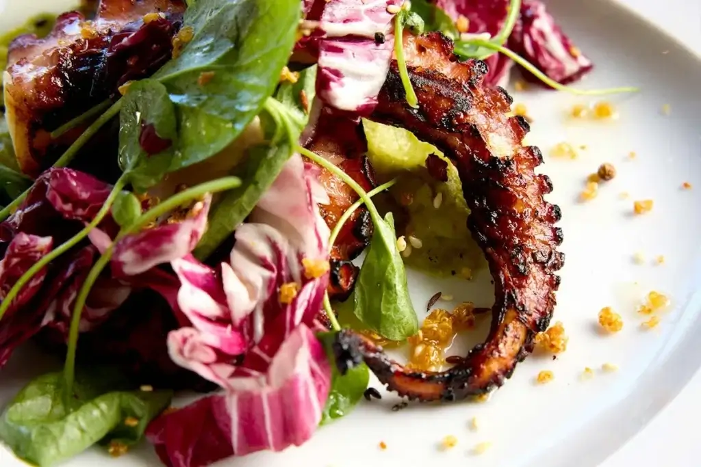 Grilled octopus from Marlowe restaurant near Oracle Park San Francisco