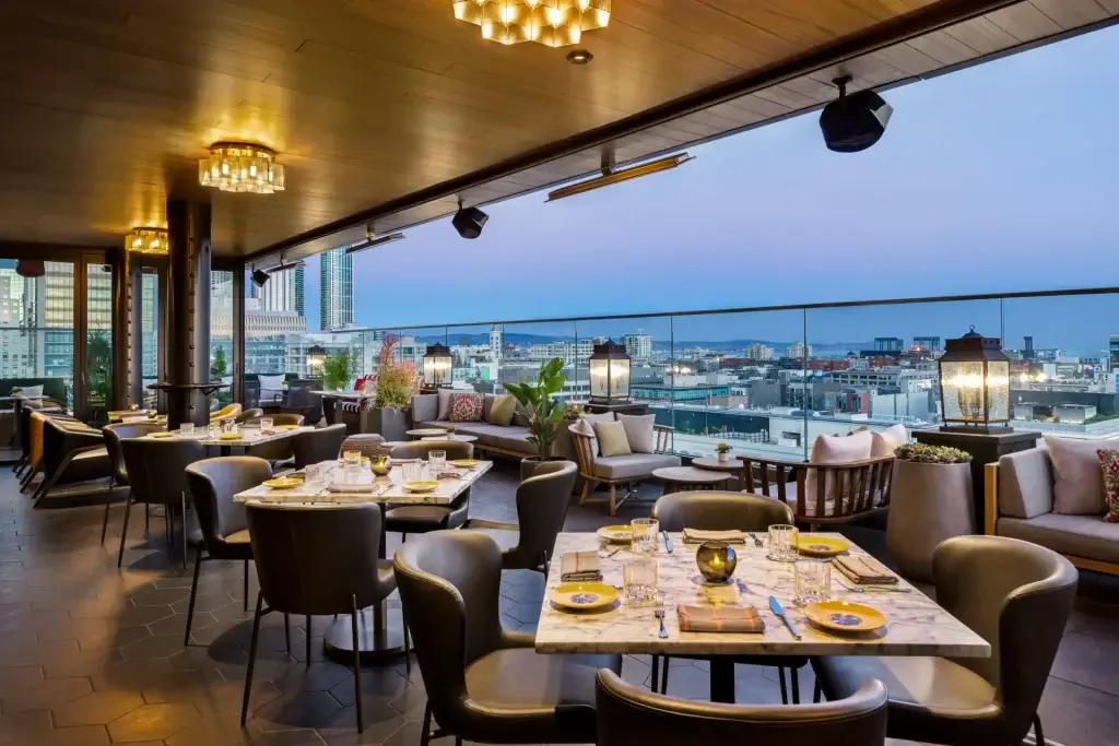 Shelby's restaurant in San Francisco, panoramic views of SF skyline