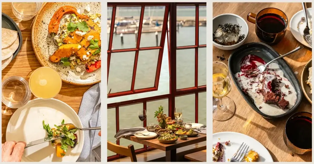 Greens restaurant in San Francisco, vegetarian cuisine with large paned windows