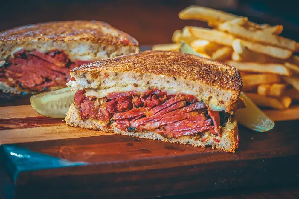 Pastrami hidden restaurants outside San Francisco. coleslaw, Swiss cheese and Russian dressing on toasted bread.
